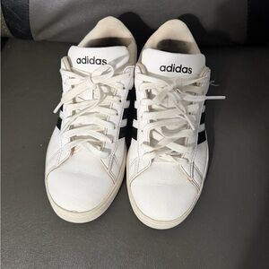 adidas White Sneakers with Black Three Stripes
